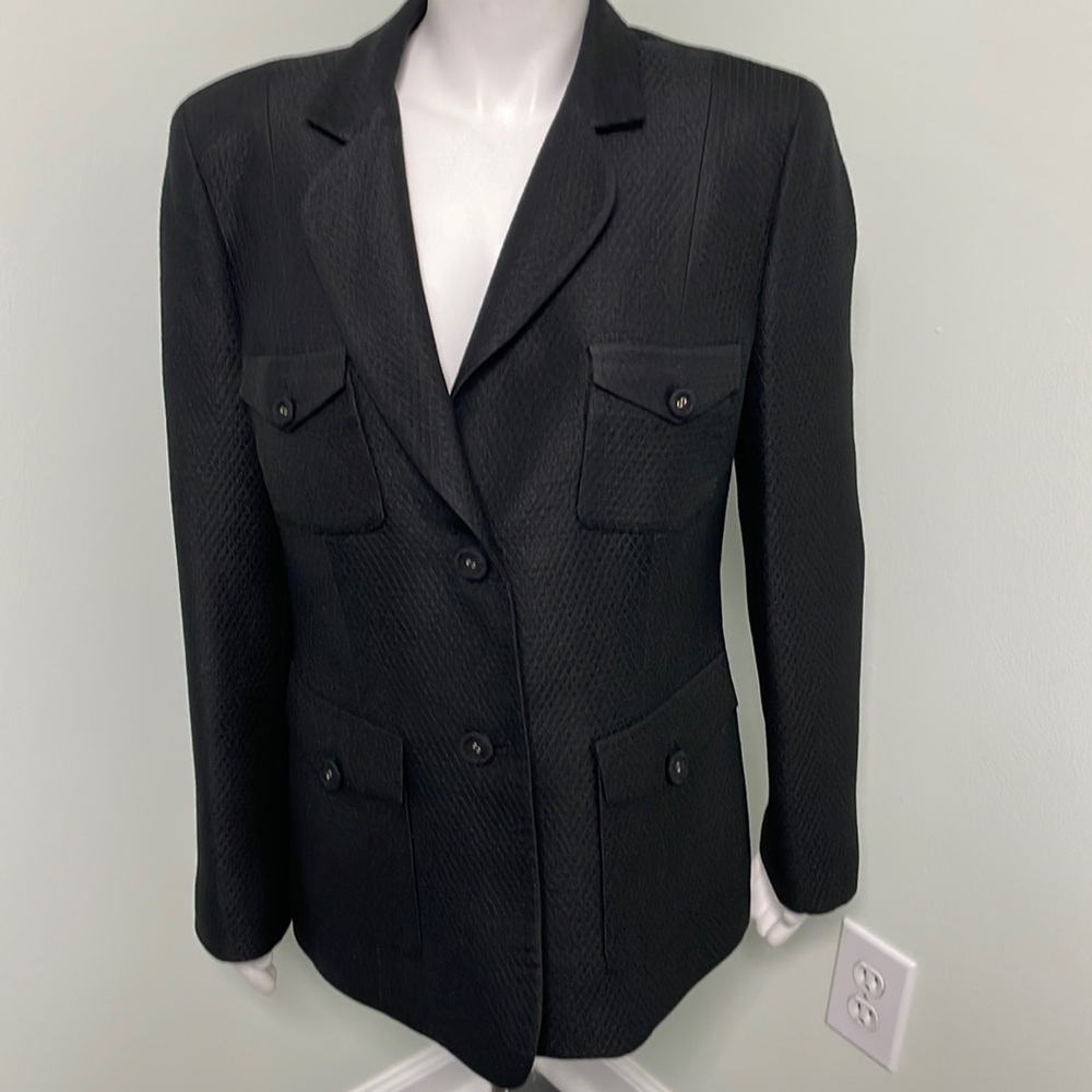 MAGASCHONI Black Textured 2 Button Blazer with pockets